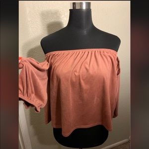 Faux Suede Off the Shoulder Crop Top
